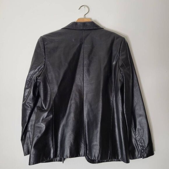 Lord & Taylor Vintage Genuine Leather Blazer Jacket Black American Petite PM - Picture 4 of 9